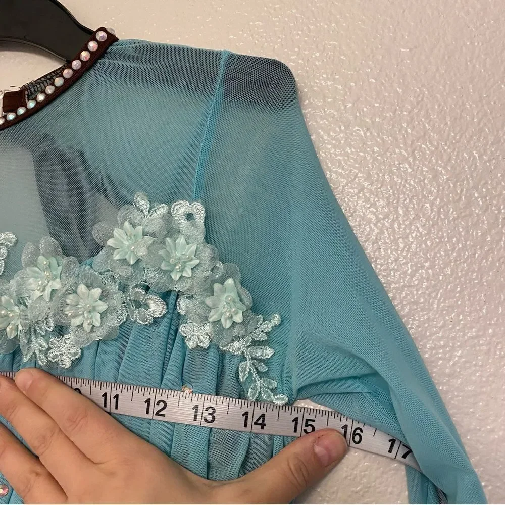 Glamour solo dance costume stoned brown aqua blue lyrical dress MA-Medium adult